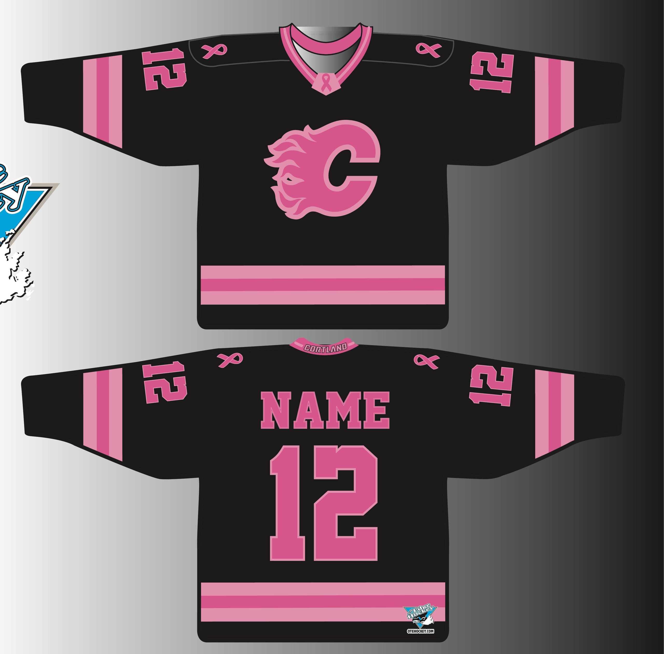 Cortland Flames Black Pink Jersey On The Edge Hockey